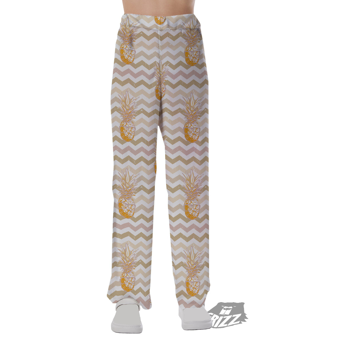 Pineapple Beige Zig Zag Print Pattern Pajama Pants-grizzshop