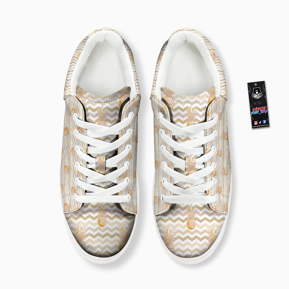 Pineapple Beige Zig Zag Print Pattern Platform Shoes-grizzshop