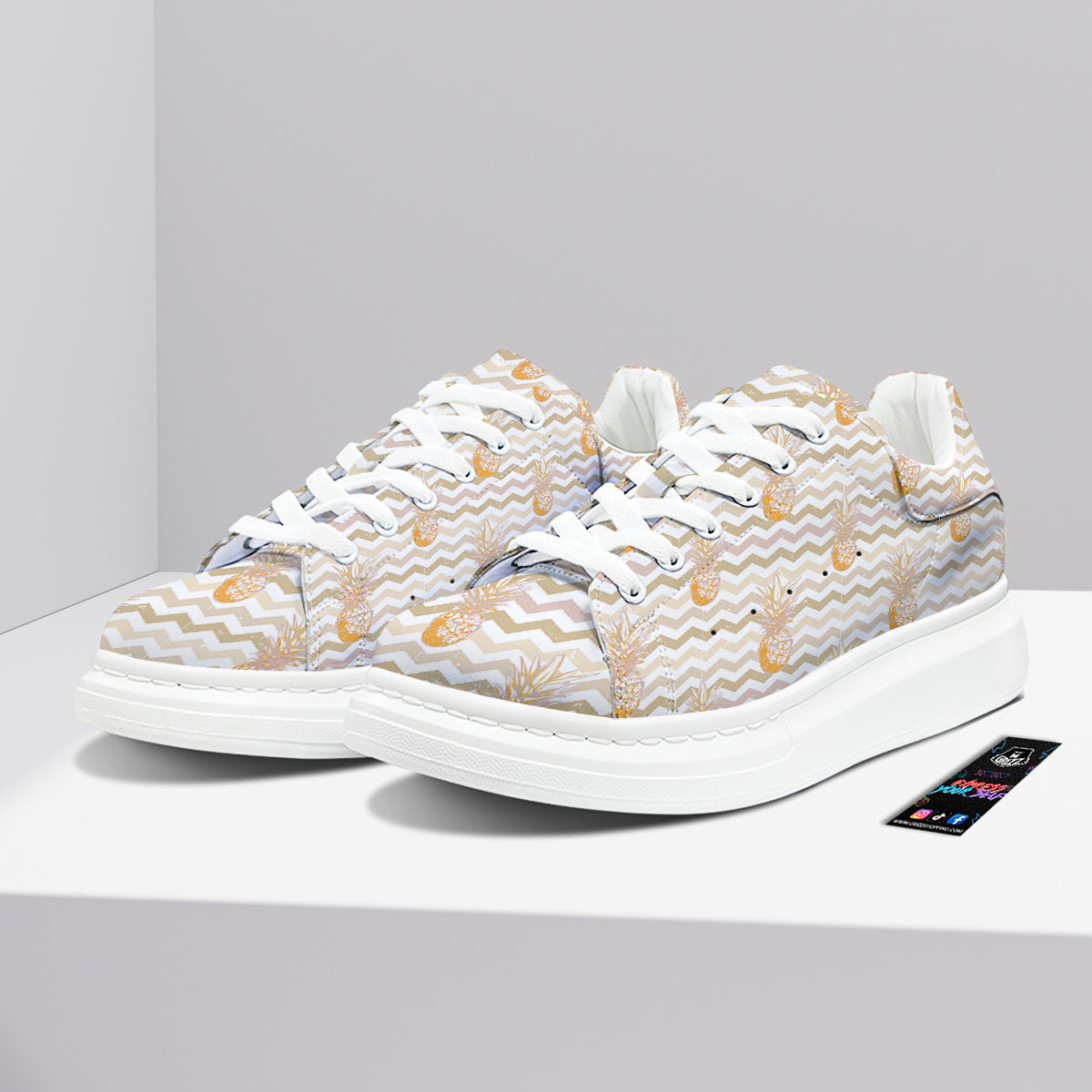 Pineapple Beige Zig Zag Print Pattern Platform Shoes-grizzshop