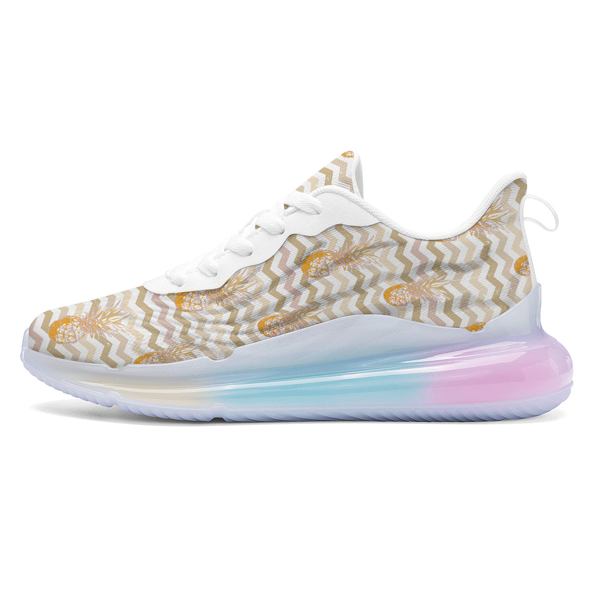 Pineapple Beige Zig Zag Print Pattern Running Sneakers-grizzshop