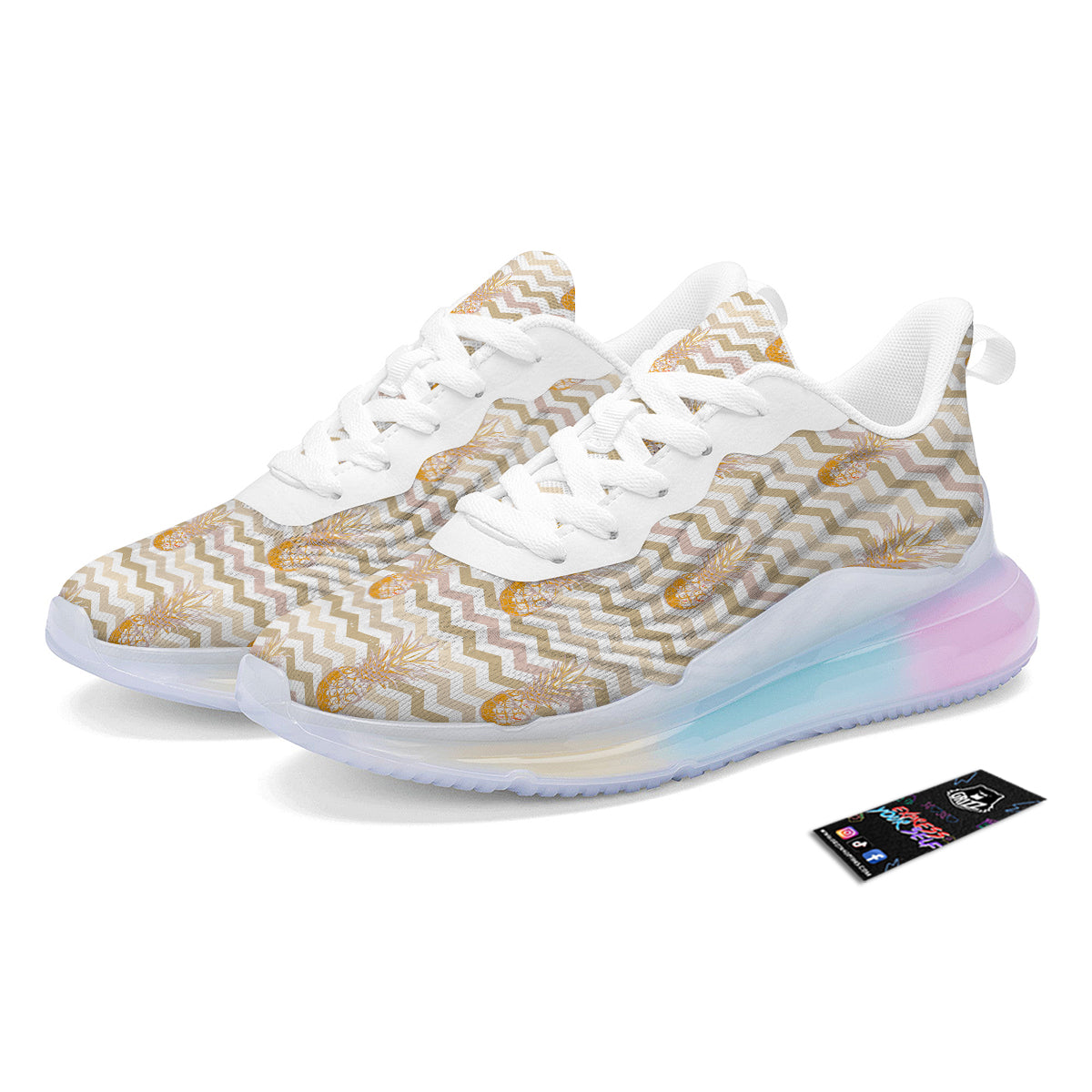 Pineapple Beige Zig Zag Print Pattern Running Sneakers-grizzshop