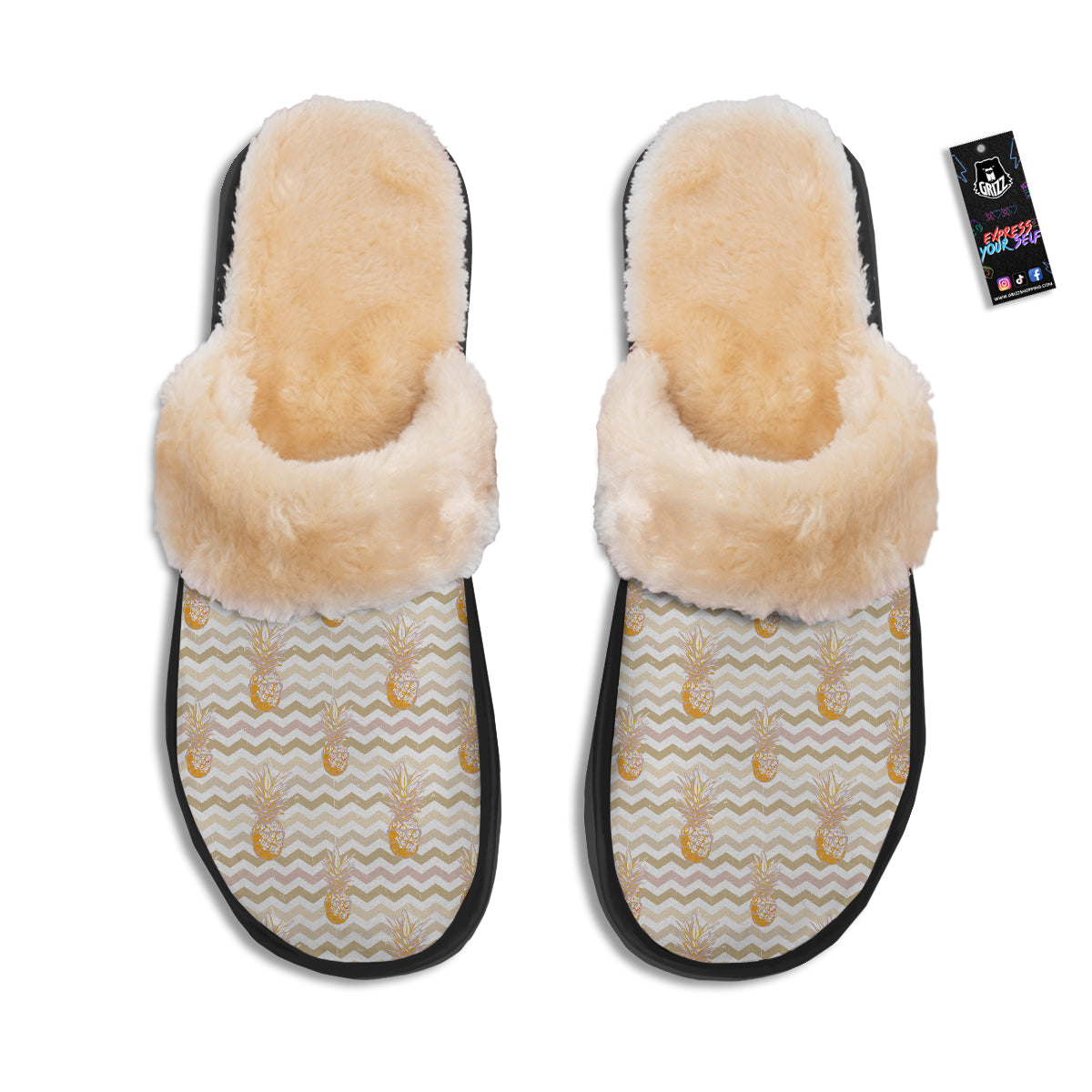 Pineapple Beige Zig Zag Print Pattern Slippers-grizzshop