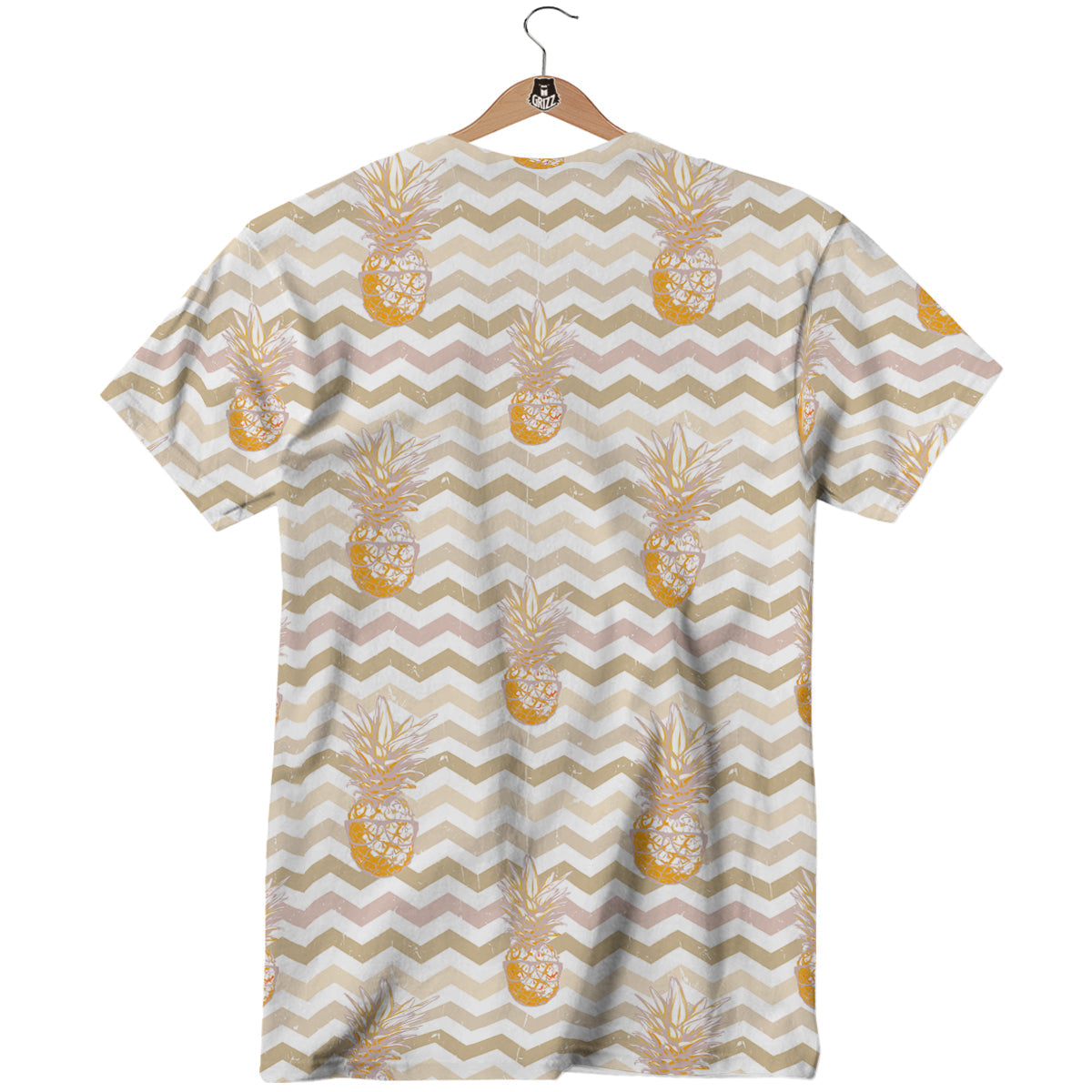 Pineapple Beige Zig Zag Print Pattern T-Shirt-grizzshop