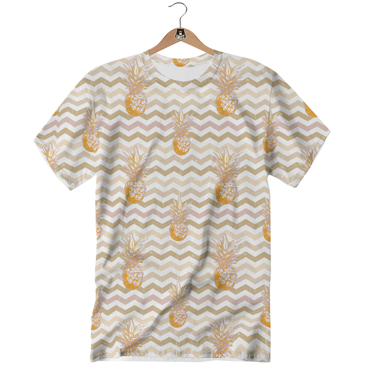Pineapple Beige Zig Zag Print Pattern T-Shirt-grizzshop