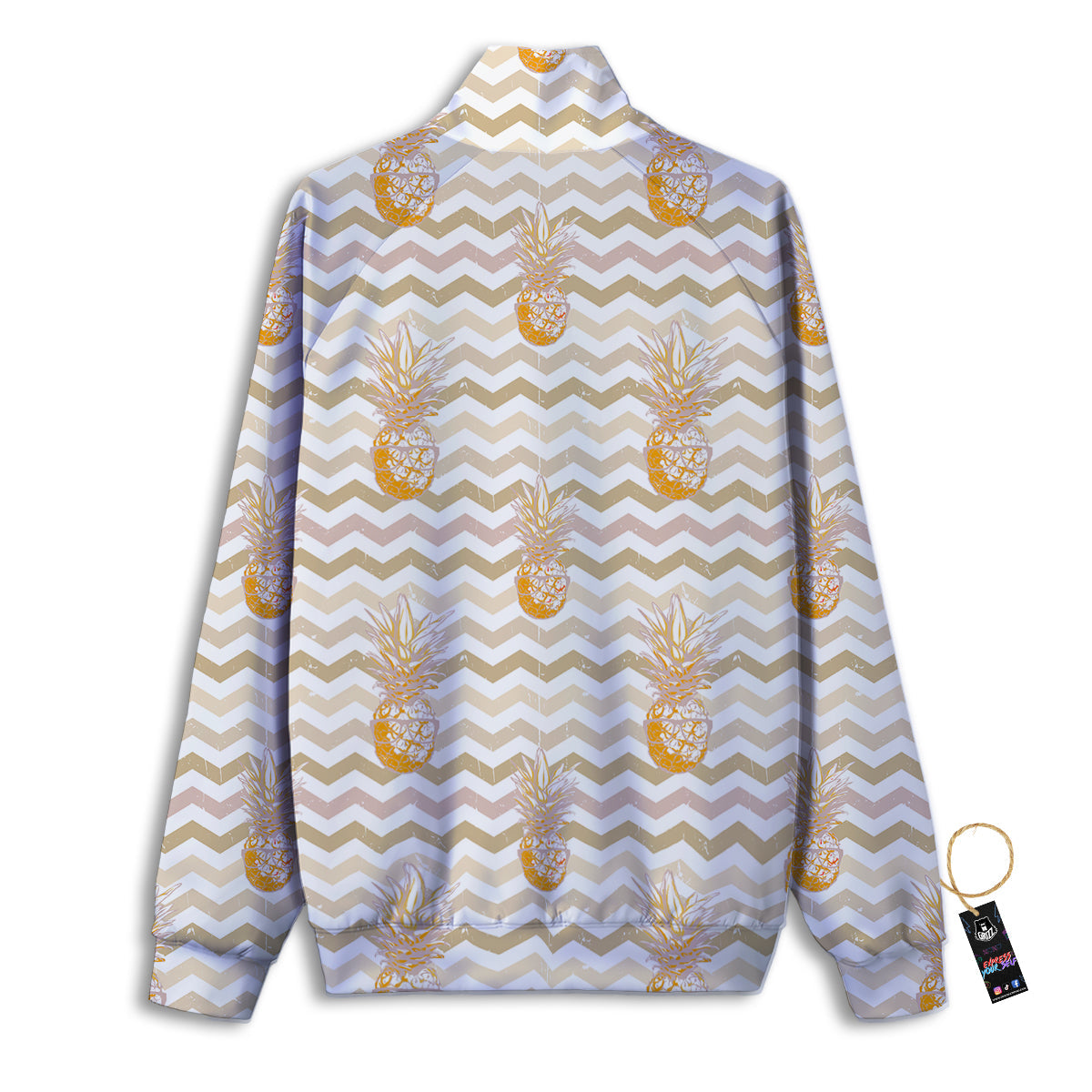 Pineapple Beige Zig Zag Print Pattern Track Jacket-grizzshop
