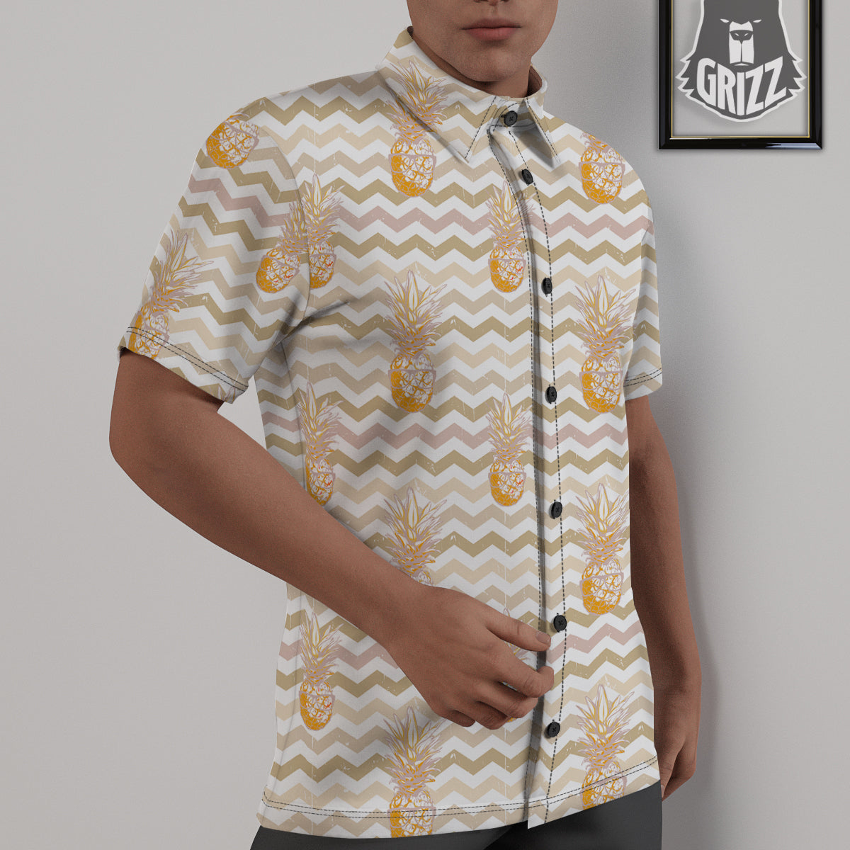 Pineapple Beige Zig Zag Print Pattern Untucked Shirts-grizzshop