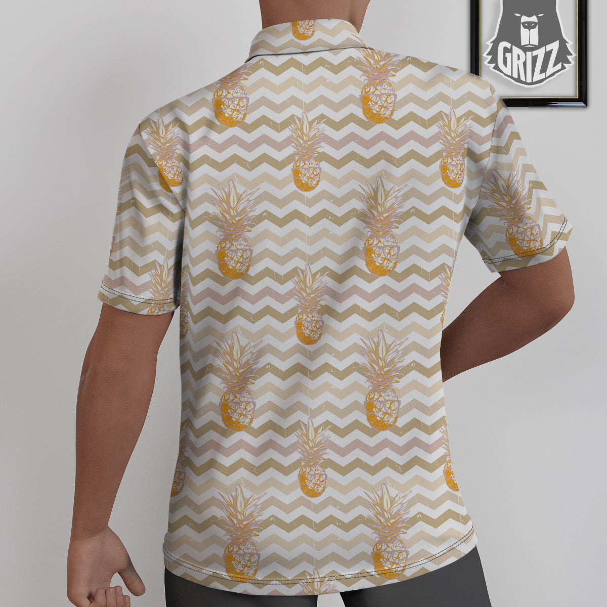 Pineapple Beige Zig Zag Print Pattern Untucked Shirts-grizzshop