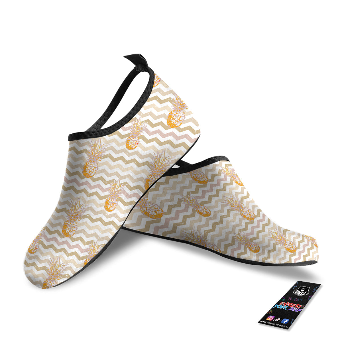 Pineapple Beige Zig Zag Print Pattern Water Shoes-grizzshop