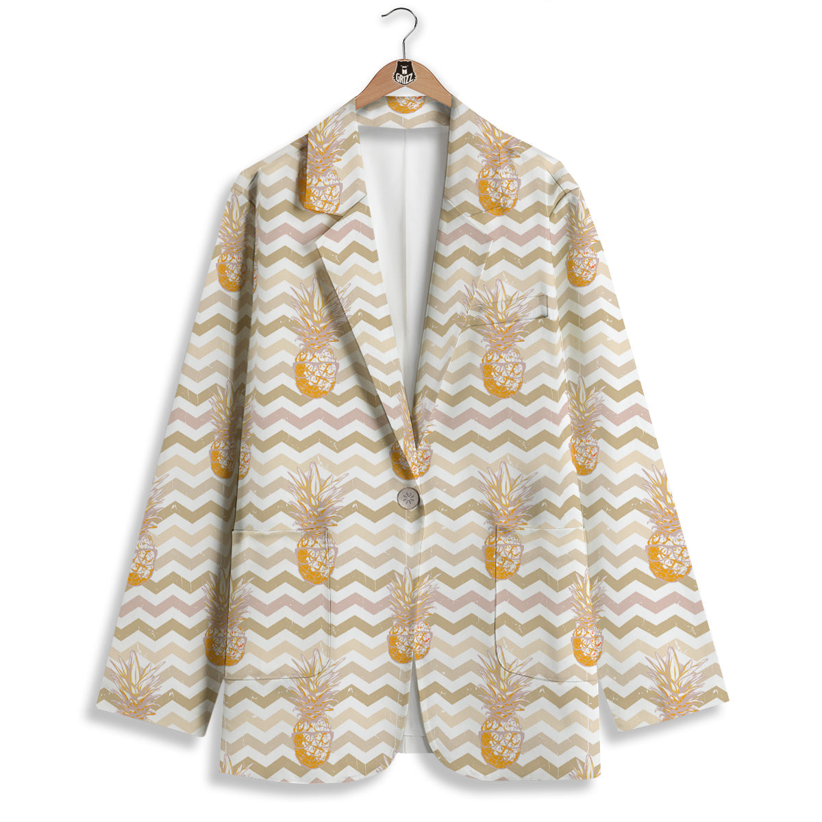 Pineapple Beige Zig Zag Print Pattern Women's Blazer-grizzshop