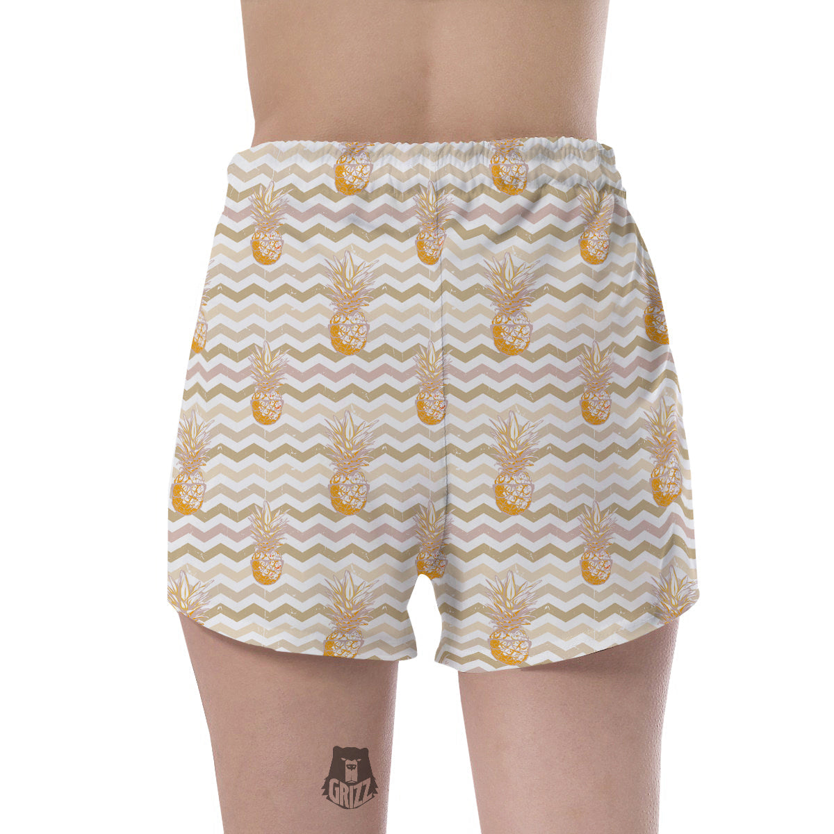 Pineapple Beige Zig Zag Print Pattern Women's Shorts-grizzshop