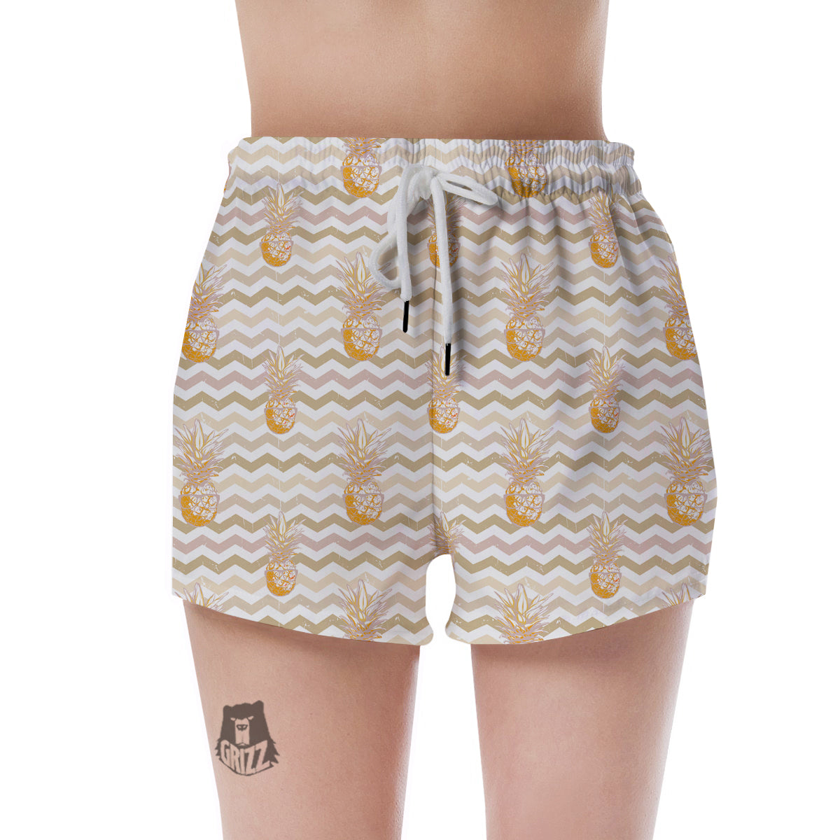Pineapple Beige Zig Zag Print Pattern Women's Shorts-grizzshop
