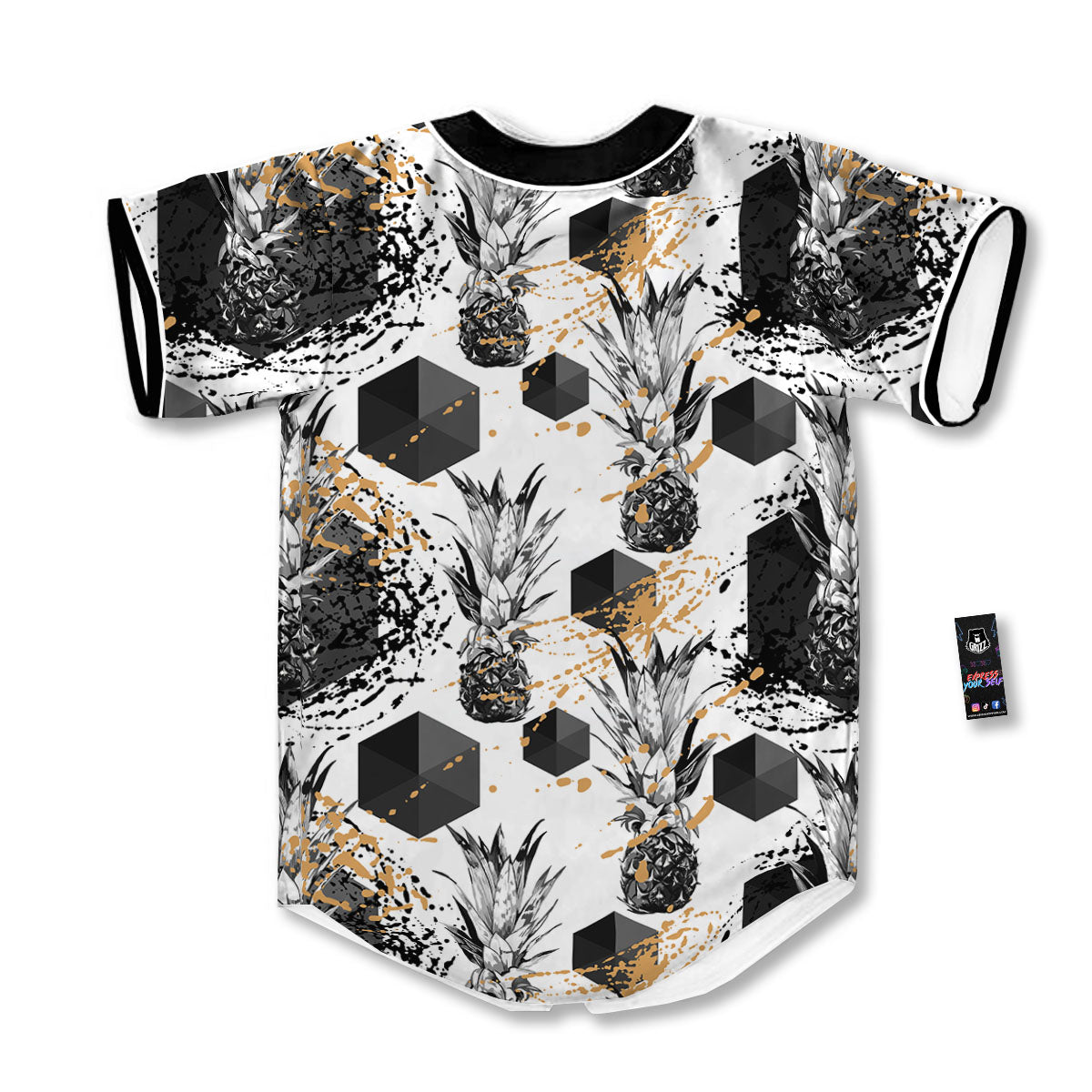 Pineapple Black Geometric Print Pattern Baseball Jersey-grizzshop