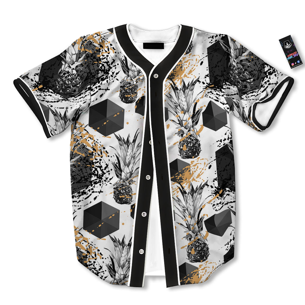 Pineapple Black Geometric Print Pattern Baseball Jersey-grizzshop