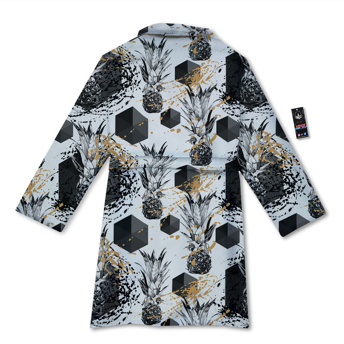 Pineapple Black Geometric Print Pattern Bathrobe-grizzshop