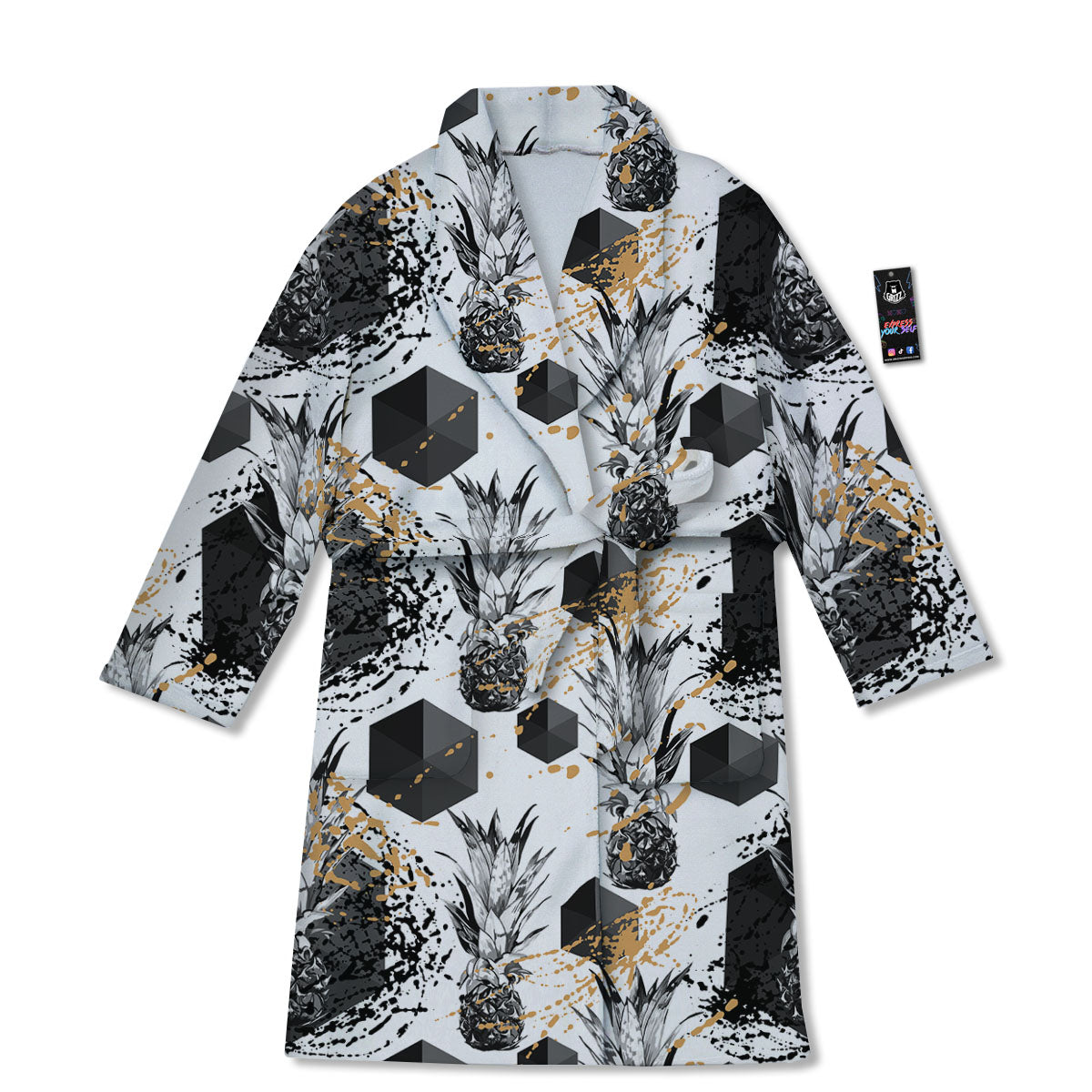 Pineapple Black Geometric Print Pattern Bathrobe-grizzshop
