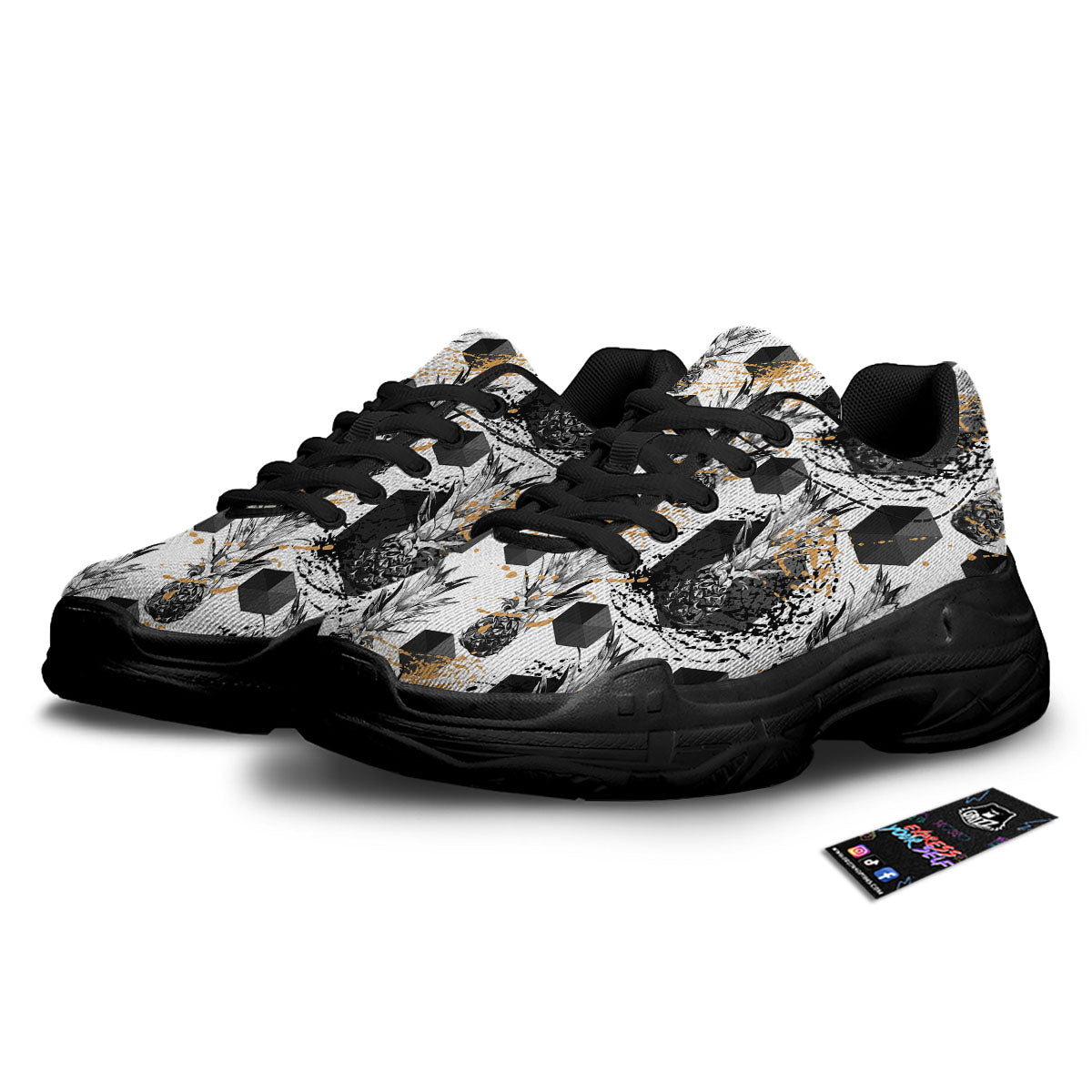 Pineapple Black Geometric Print Pattern Black Chunky Shoes-grizzshop
