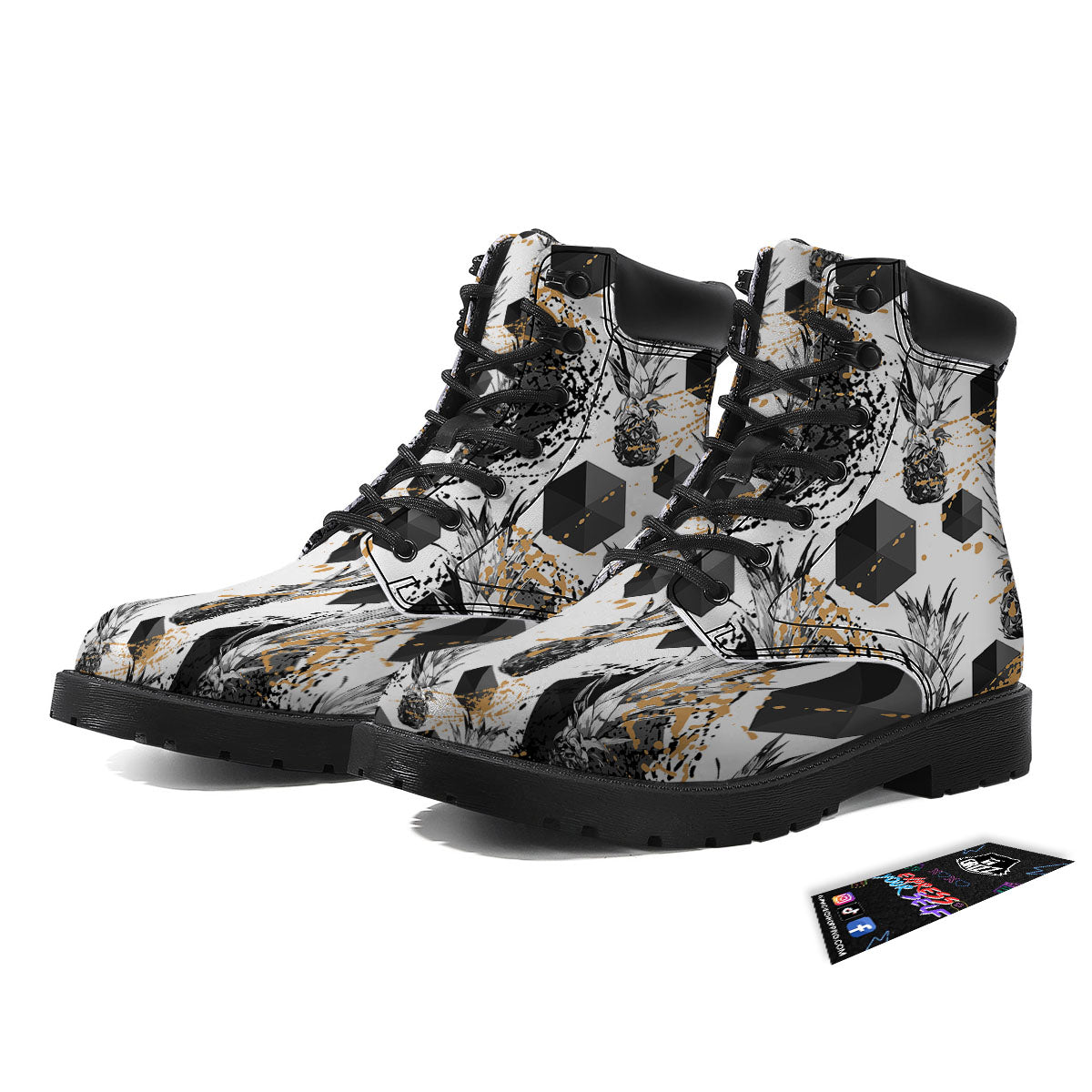 Pineapple Black Geometric Print Pattern Boots-grizzshop