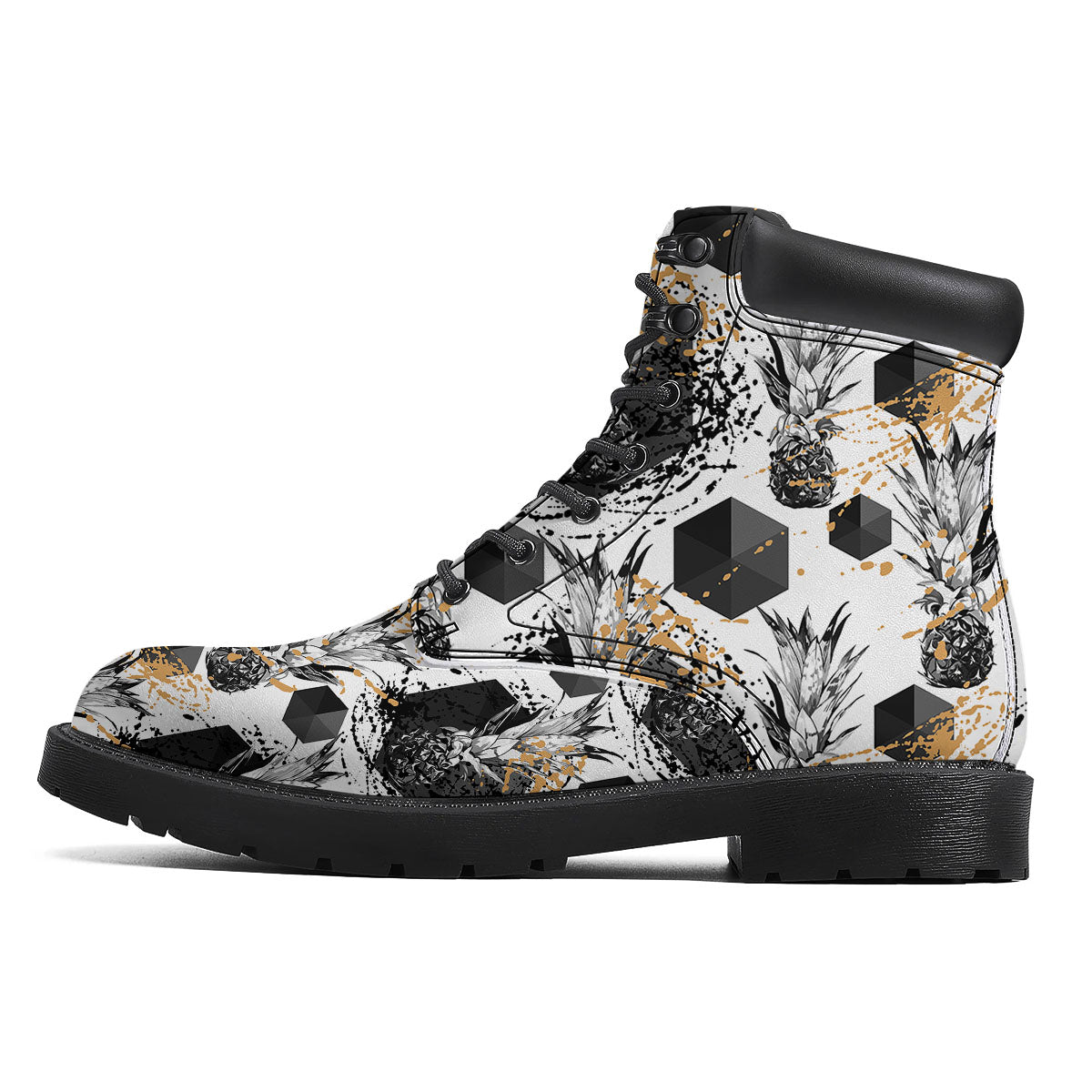 Pineapple Black Geometric Print Pattern Boots-grizzshop