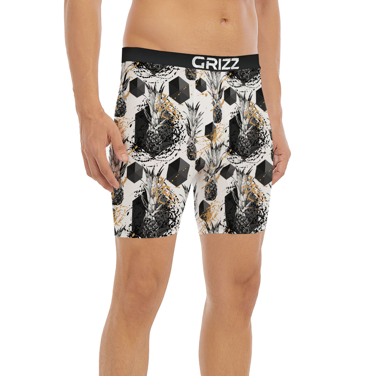 Pineapple Black Geometric Print Pattern Boxer Briefs-grizzshop