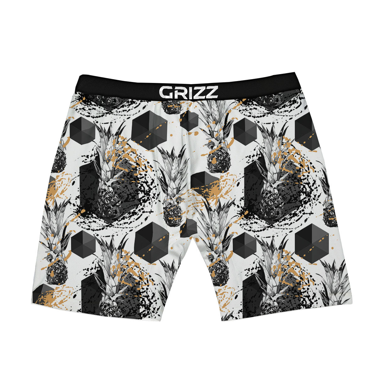 Pineapple Black Geometric Print Pattern Boxer Briefs-grizzshop