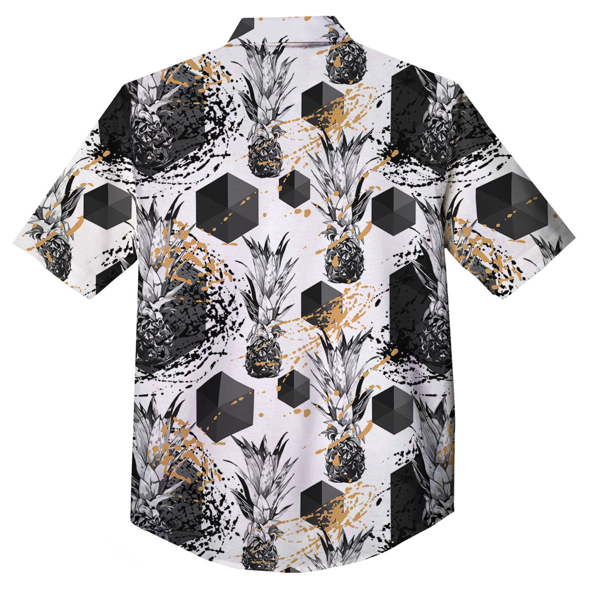 Pineapple Black Geometric Print Pattern Button Up Shirt-grizzshop