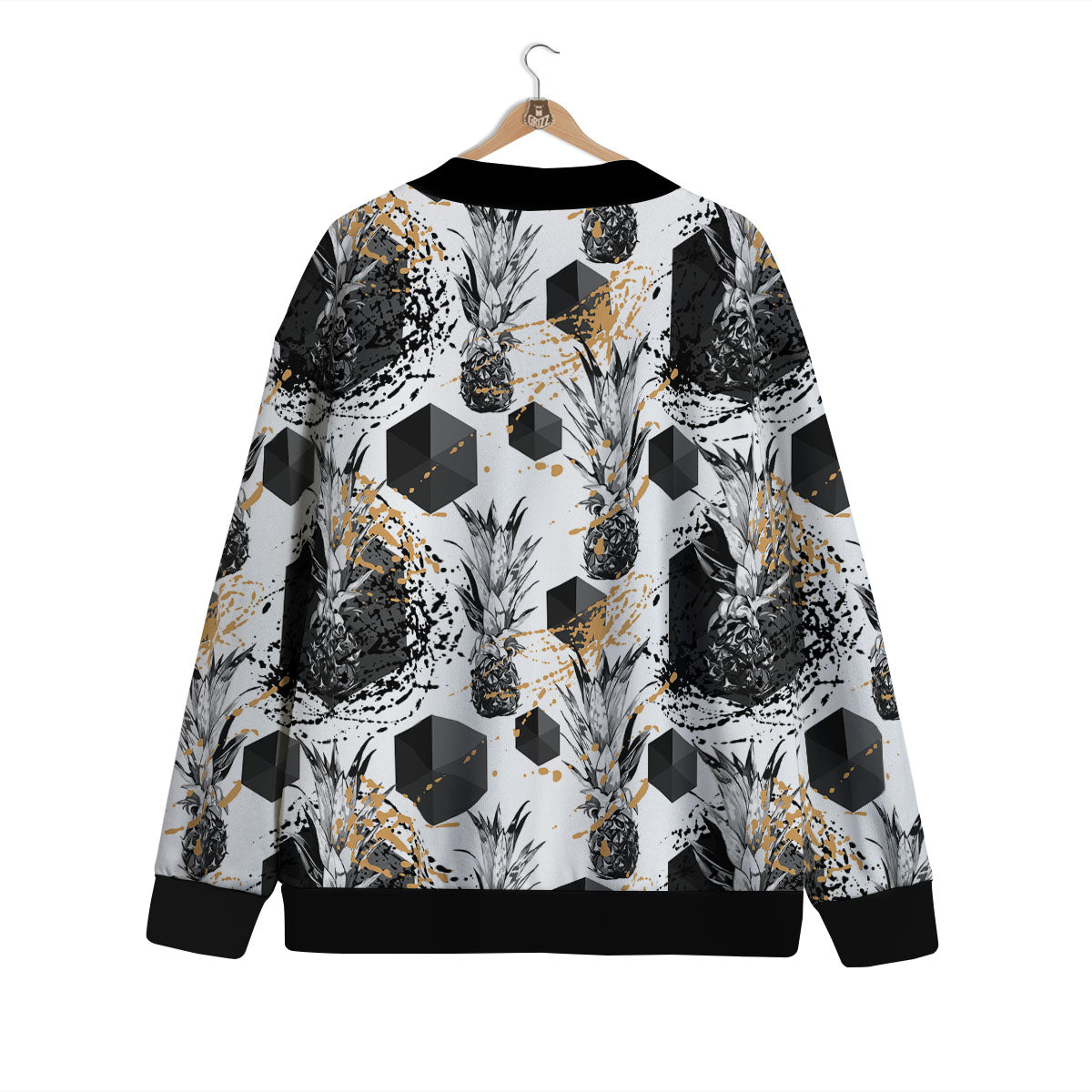 Pineapple Black Geometric Print Pattern Cardigan-grizzshop