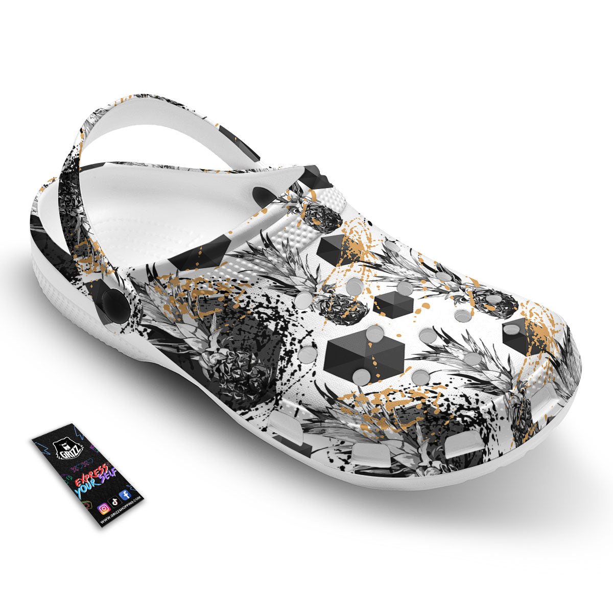 Pineapple Black Geometric Print Pattern Clog-grizzshop