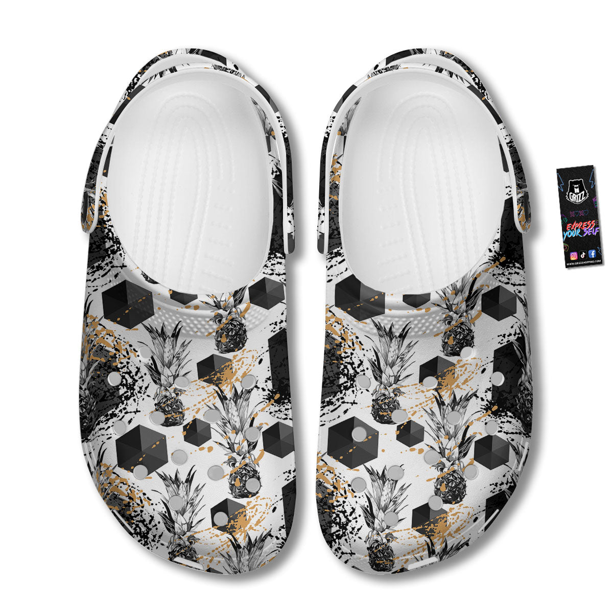 Pineapple Black Geometric Print Pattern Clog-grizzshop