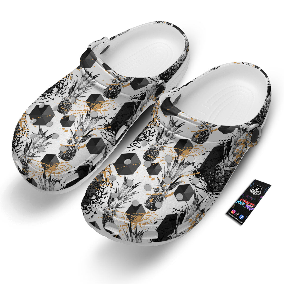 Pineapple Black Geometric Print Pattern Clog-grizzshop