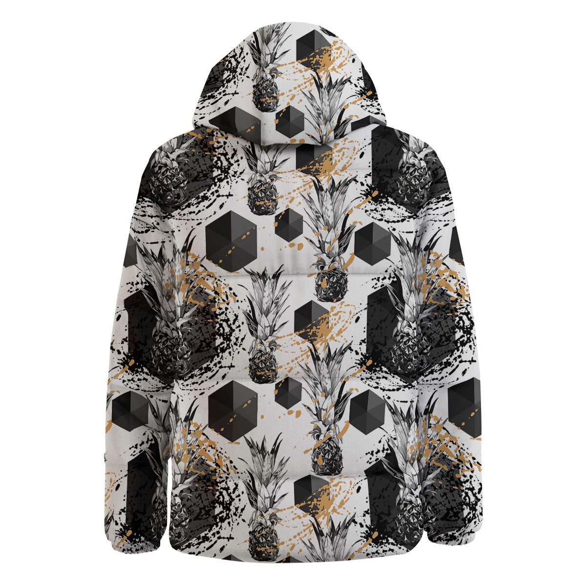Pineapple Black Geometric Print Pattern Down Jacket-grizzshop