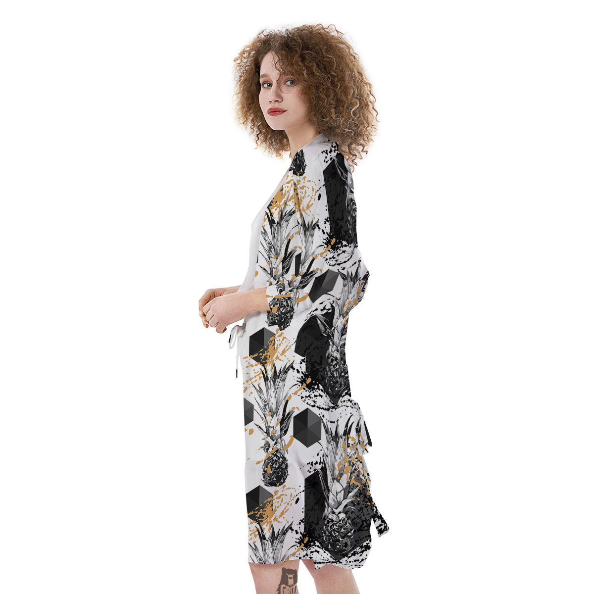 Pineapple Black Geometric Print Pattern Kimono-grizzshop