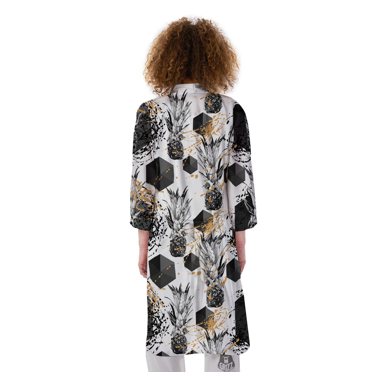 Pineapple Black Geometric Print Pattern Kimono-grizzshop