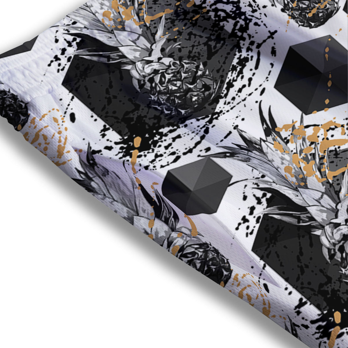 Pineapple Black Geometric Print Pattern Mesh Shorts-grizzshop