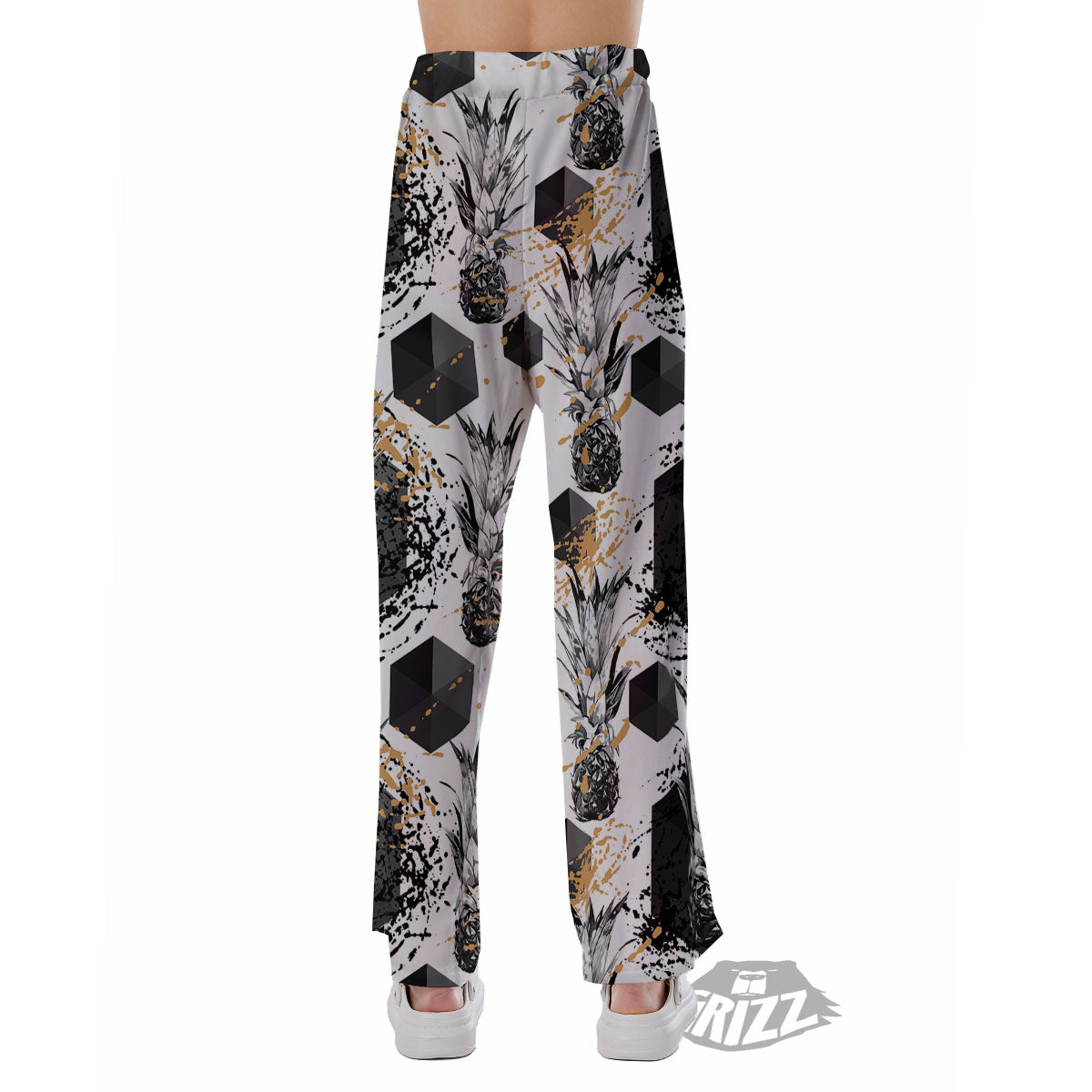 Pineapple Black Geometric Print Pattern Pajama Pants-grizzshop