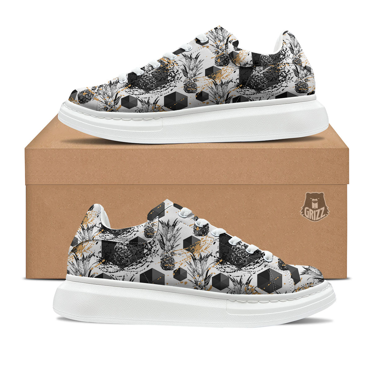 Pineapple Black Geometric Print Pattern Platform Shoes-grizzshop