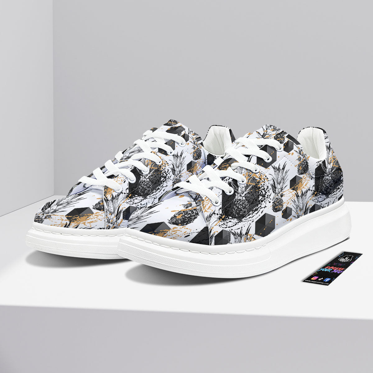 Pineapple Black Geometric Print Pattern Platform Shoes-grizzshop
