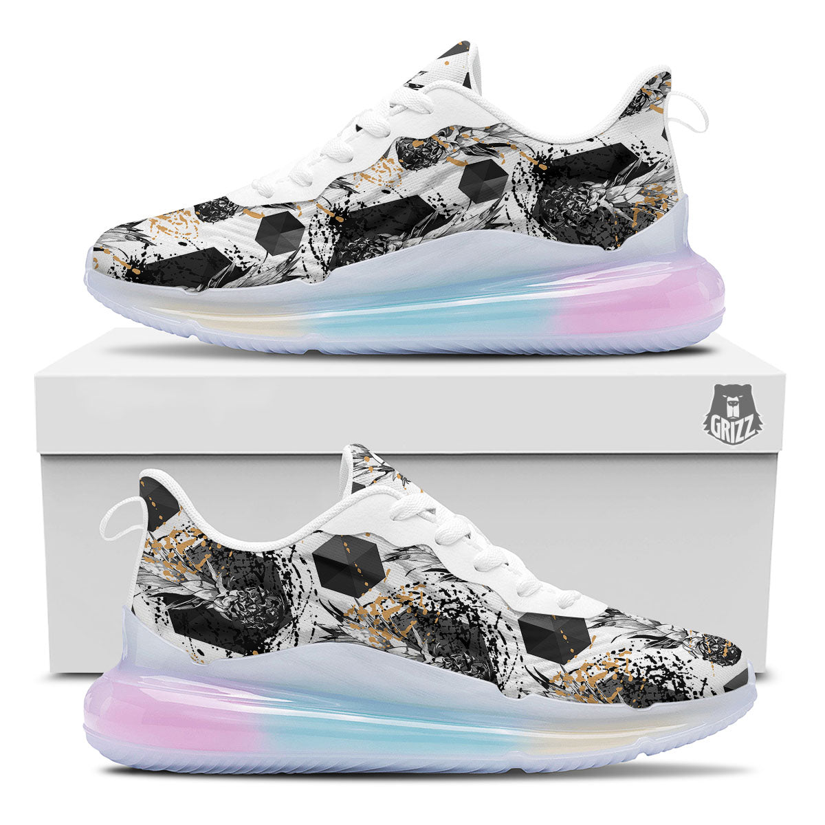 Pineapple Black Geometric Print Pattern Running Sneakers-grizzshop