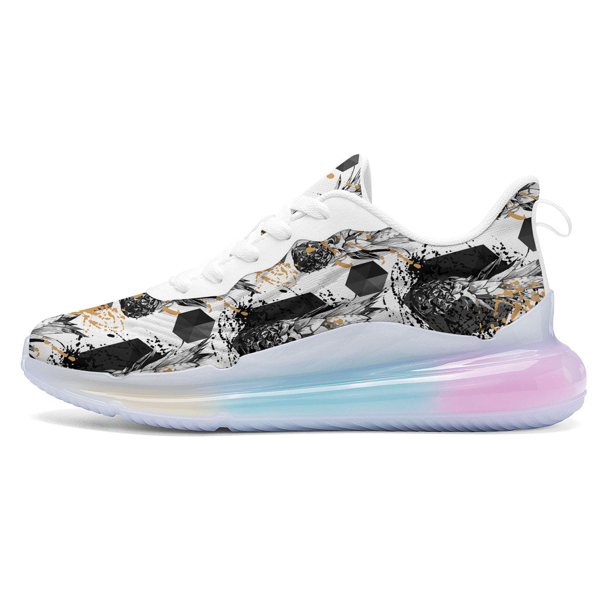 Pineapple Black Geometric Print Pattern Running Sneakers-grizzshop
