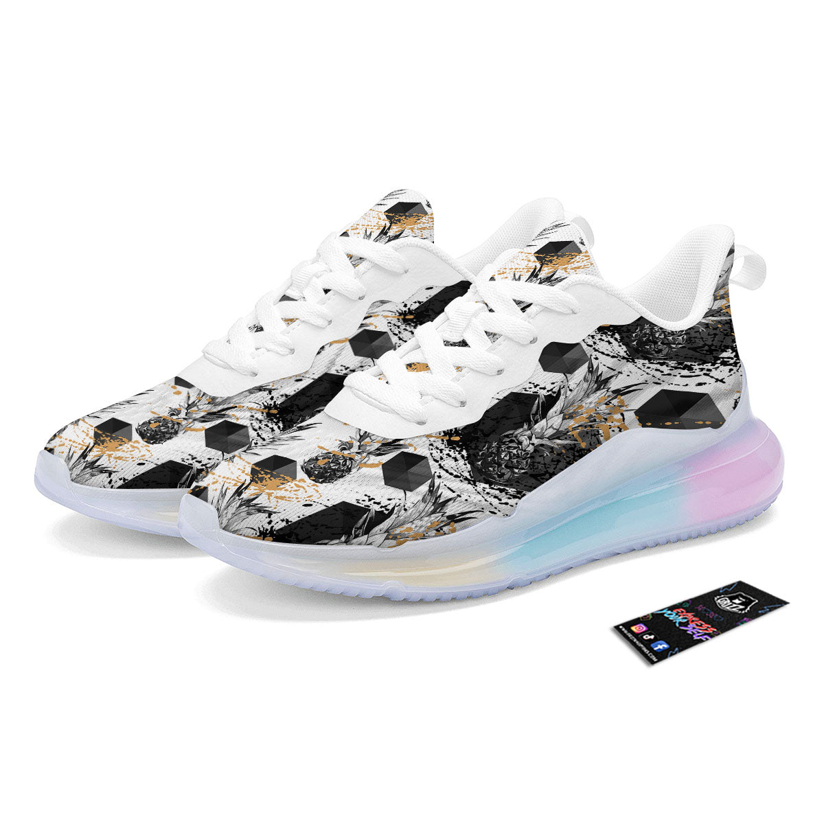 Pineapple Black Geometric Print Pattern Running Sneakers-grizzshop