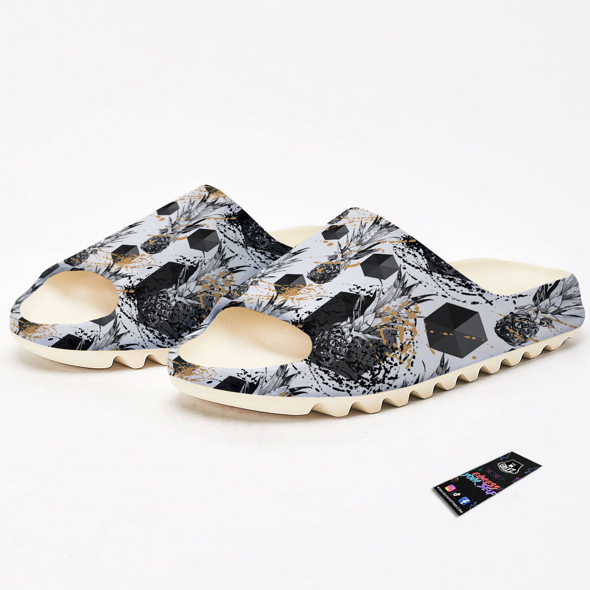 Pineapple Black Geometric Print Pattern Sandals-grizzshop