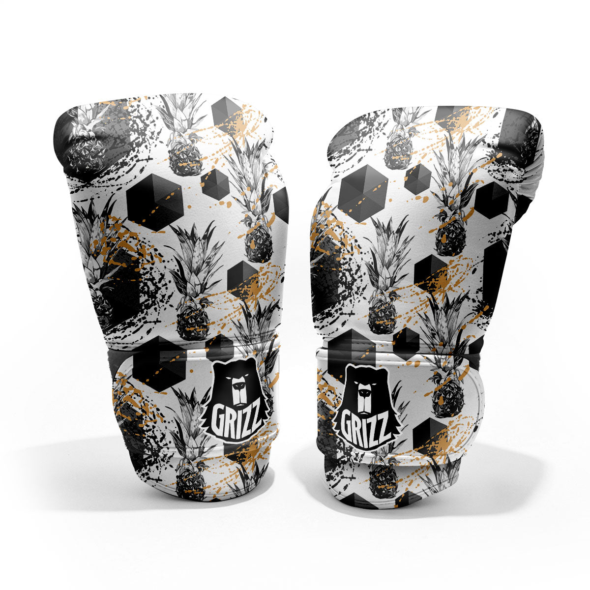 Pineapple Black Geometric Print Pattern Sparring Gloves-grizzshop