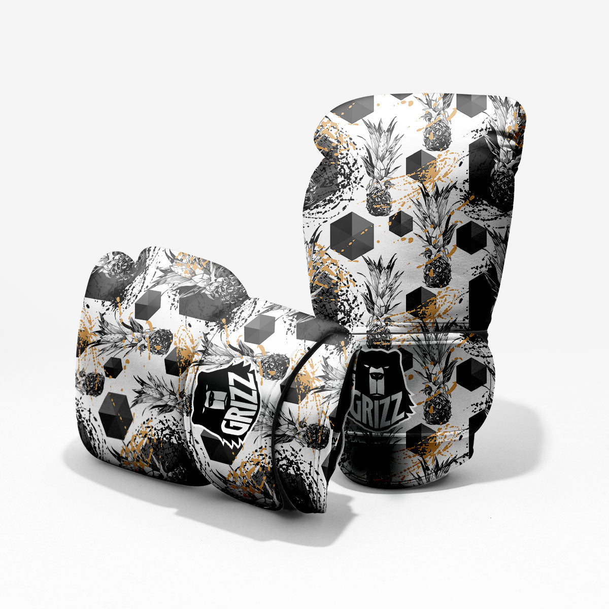 Pineapple Black Geometric Print Pattern Sparring Gloves-grizzshop