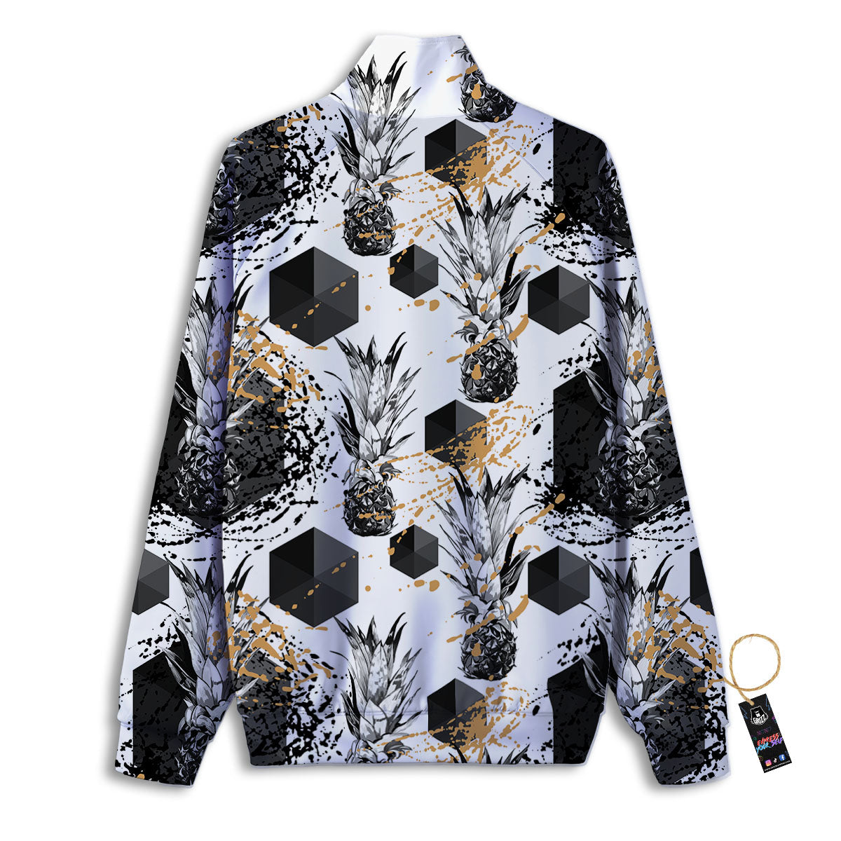 Pineapple Black Geometric Print Pattern Track Jacket-grizzshop