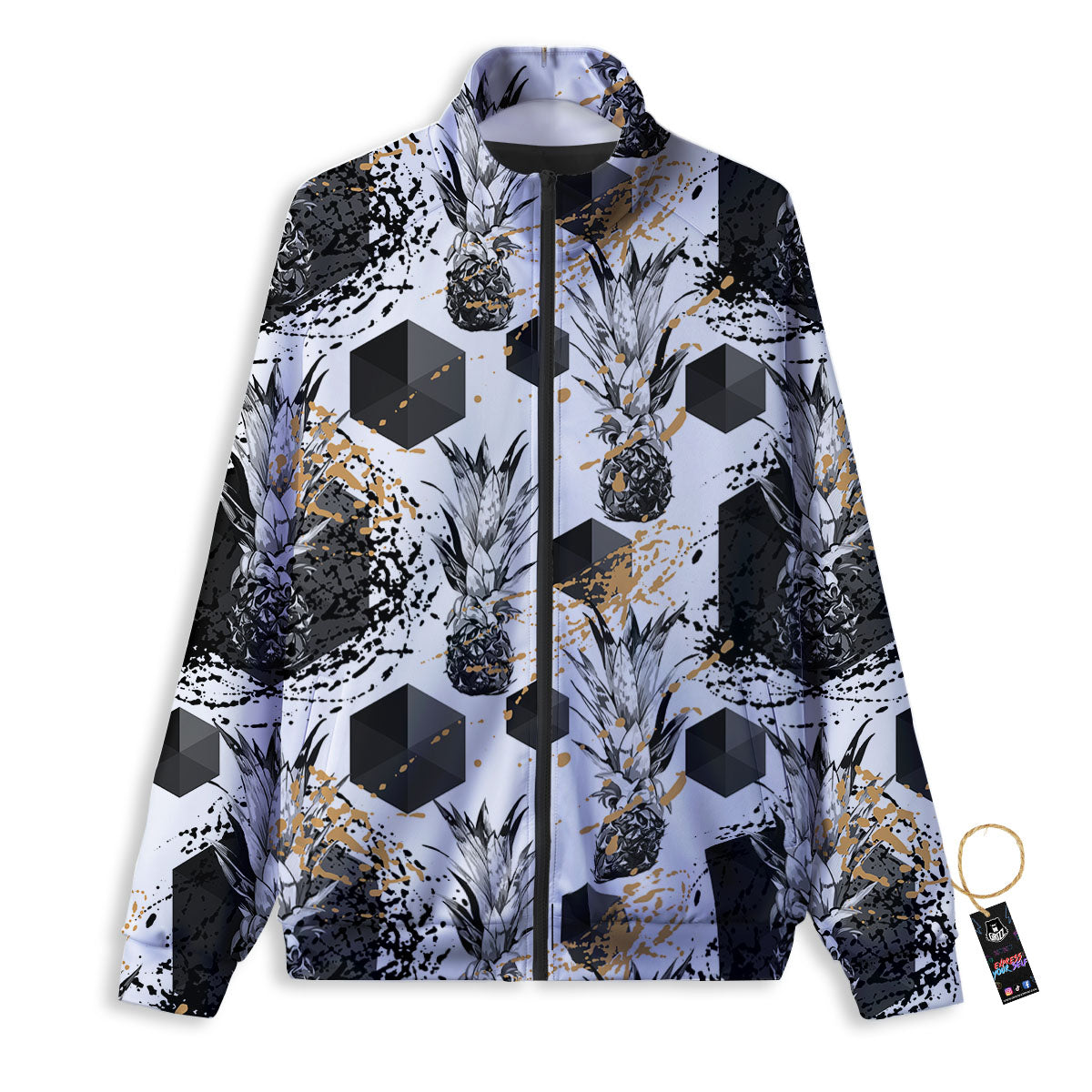 Pineapple Black Geometric Print Pattern Track Jacket-grizzshop