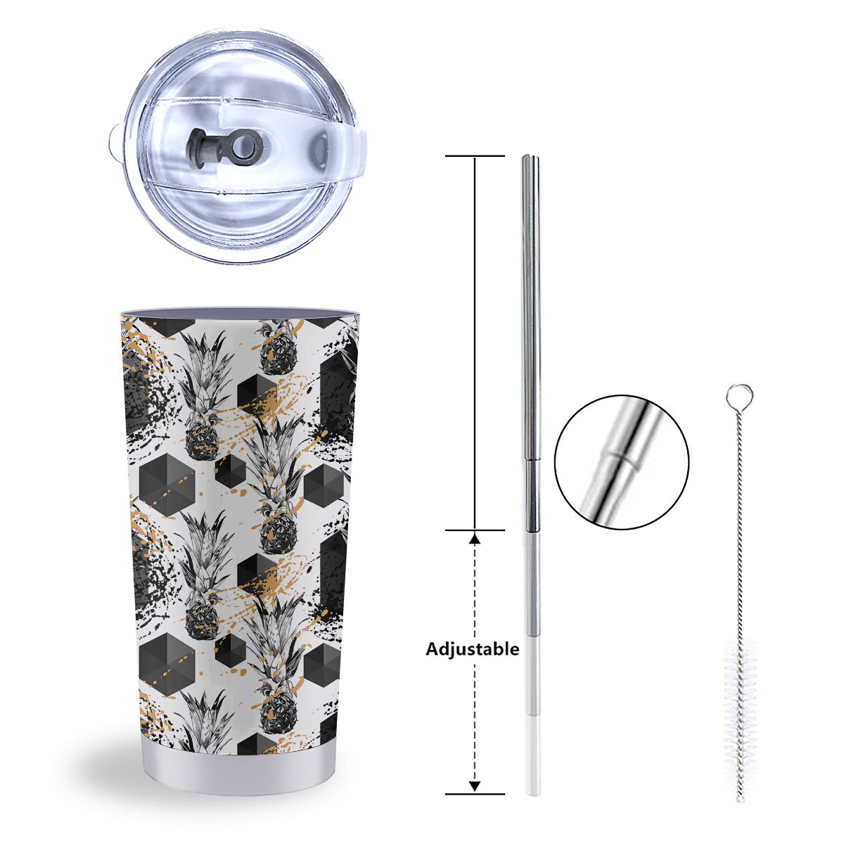 Pineapple Black Geometric Print Pattern Tumbler-grizzshop