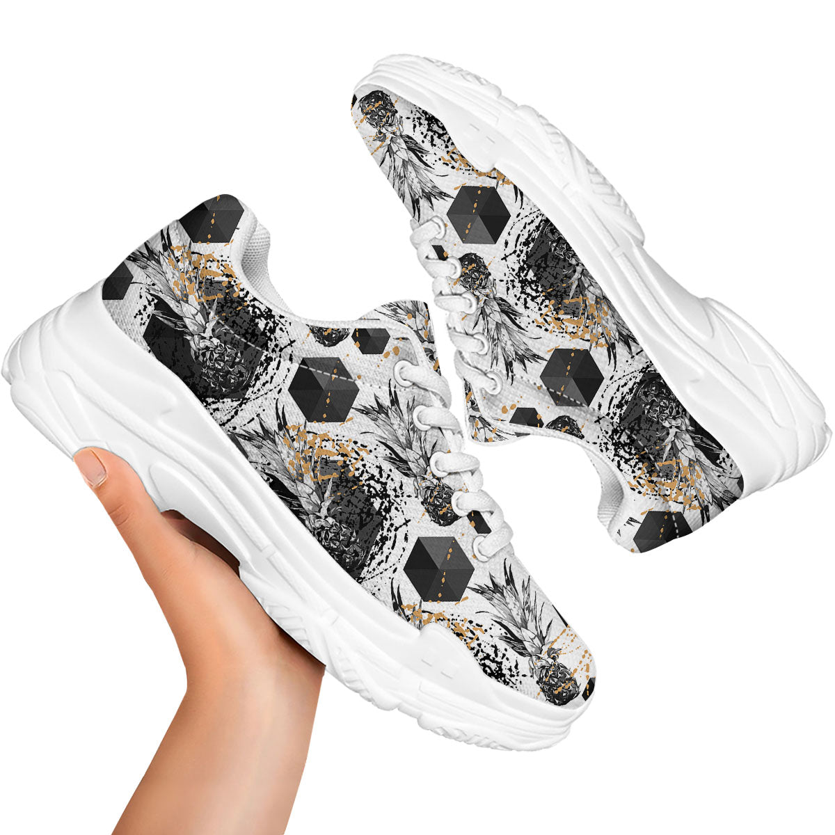 Pineapple Black Geometric Print Pattern White Chunky Shoes-grizzshop