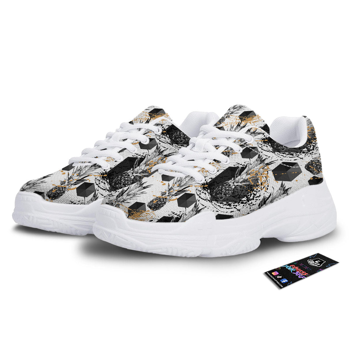 Pineapple Black Geometric Print Pattern White Chunky Shoes-grizzshop