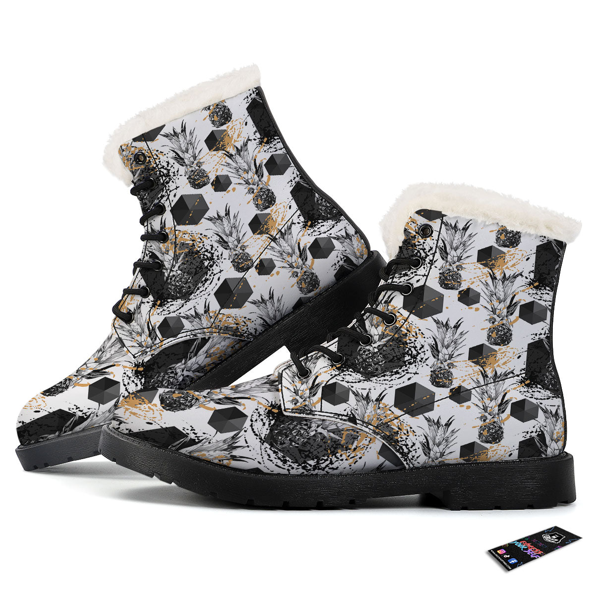Pineapple Black Geometric Print Pattern Winter Boots-grizzshop
