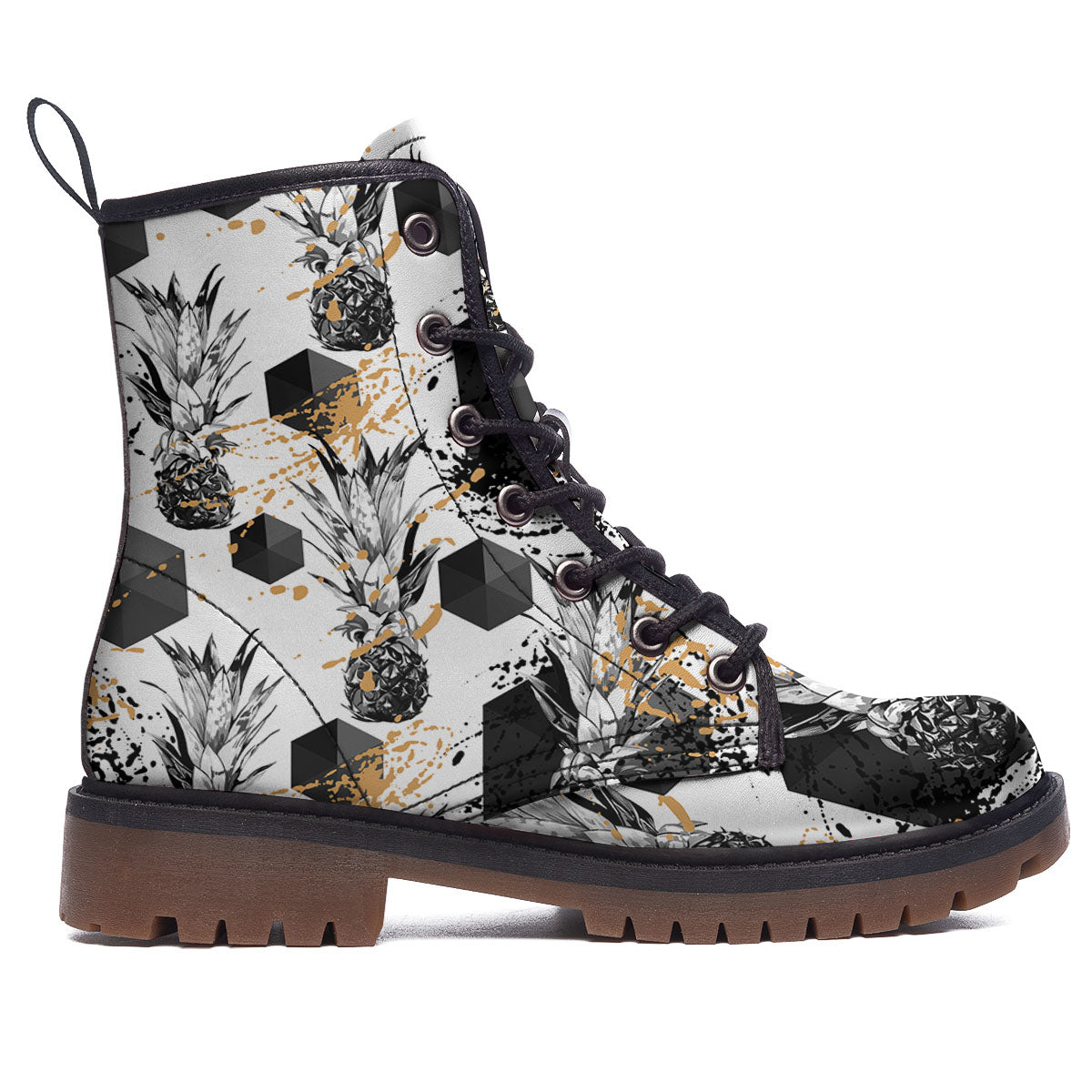 Pineapple Black Geometric Print Pattern Work Boots-grizzshop