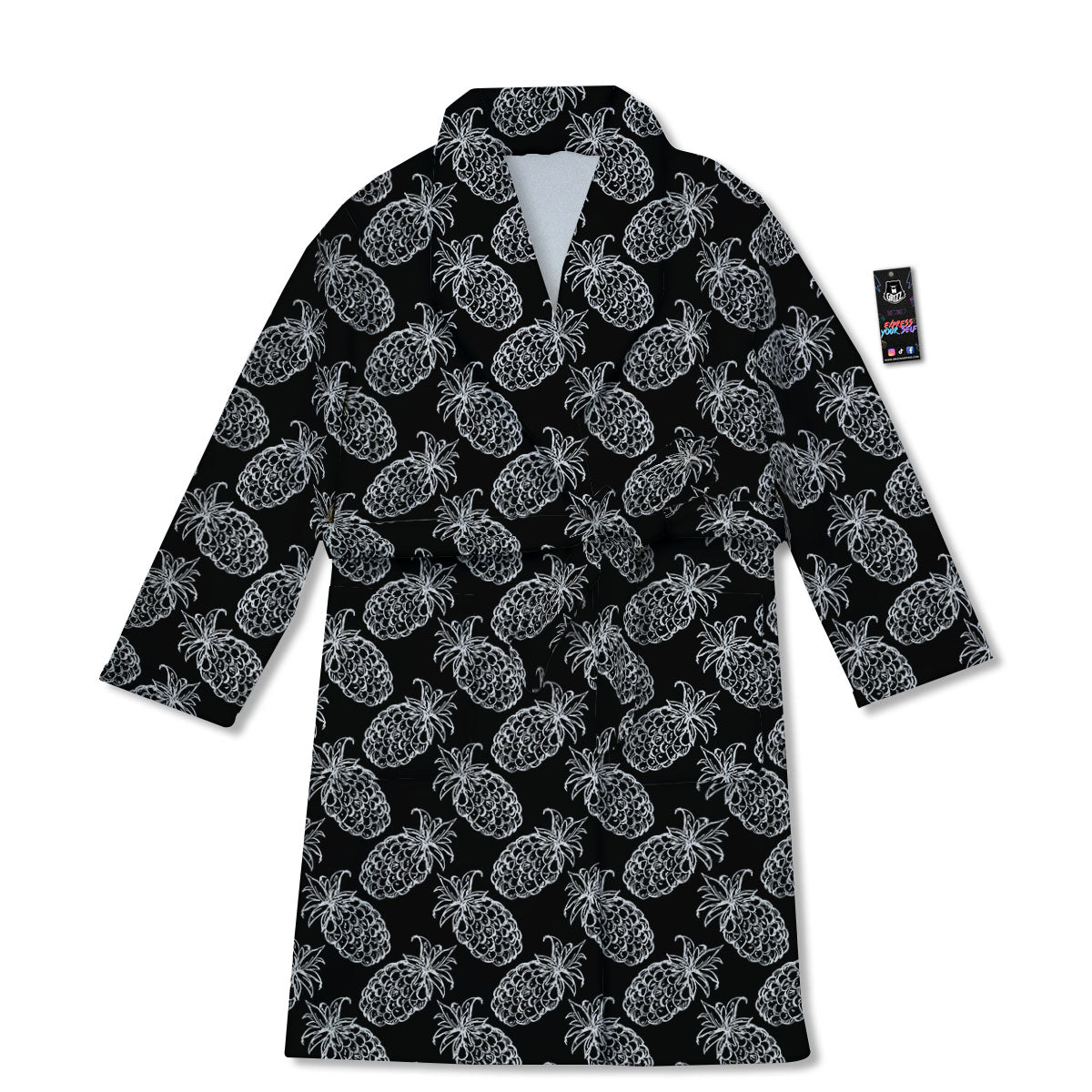 Pineapple Black Hawaiian Print Pattern Bathrobe-grizzshop